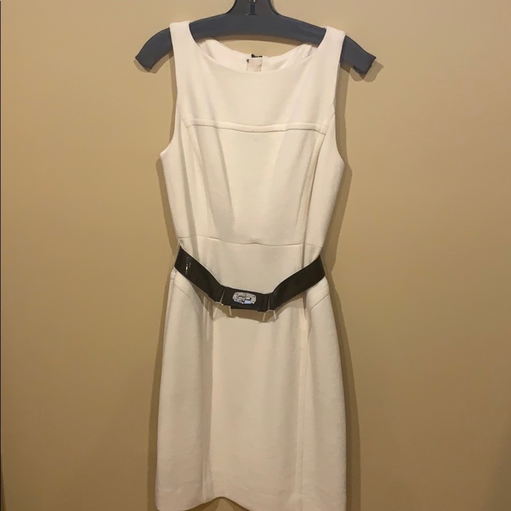 White dress with black belt